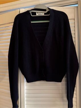No Boundaries Navy Ribbed V-Neck Button Cardigan